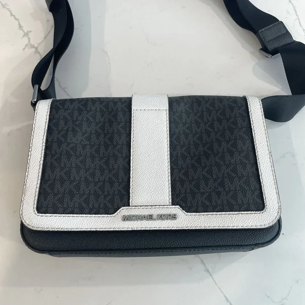 Michael Kors Block Signature Logo Crossbody Bag Black And White